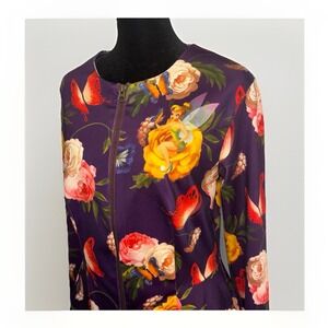 Disney Parks Women's Small Tinker Bell Purple Floral Full Zip Peplum Jacket